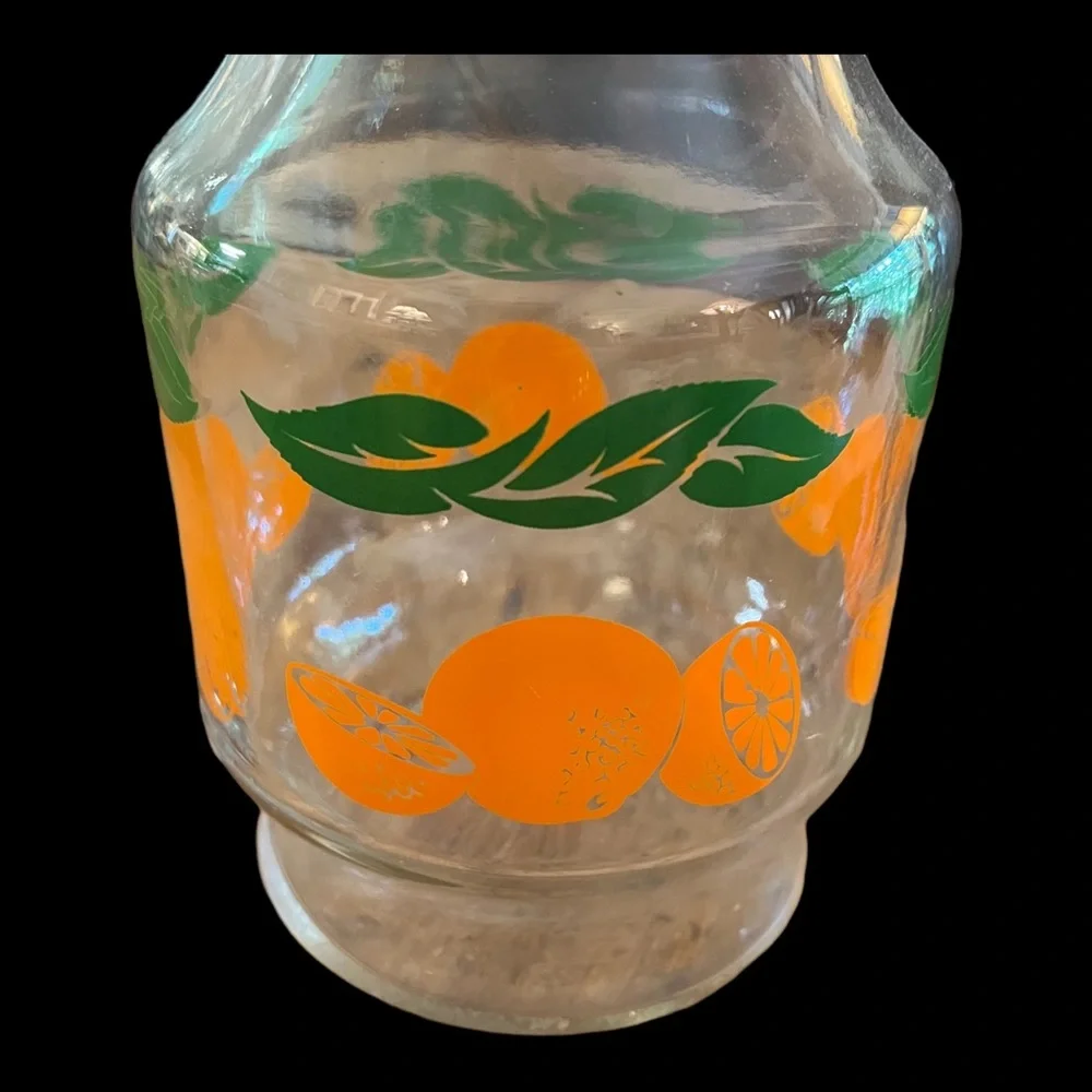 Orange Juice Glass Pitcher VTG 70’s Carafe Kitchen Kitschy Collectible